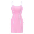 Retro Patch Adjustable Striped Bodycon Mini Dress Pink