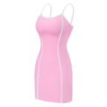 Retro Patch Adjustable Striped Bodycon Mini Dress Pink