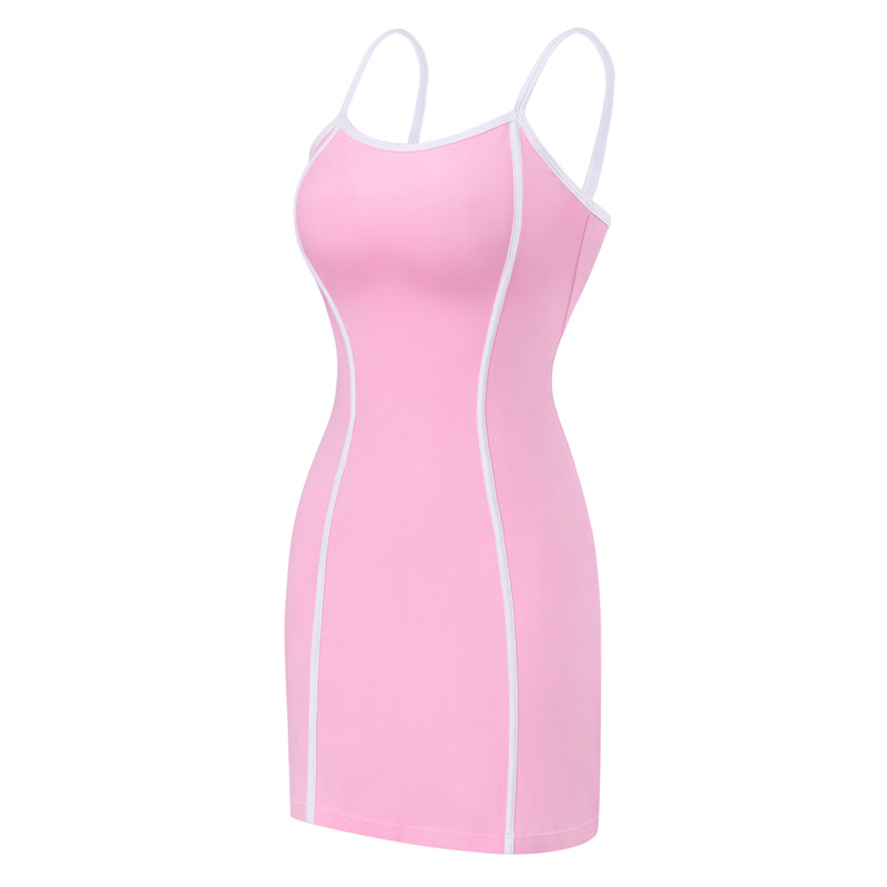 Retro Patch Adjustable Striped Bodycon Mini Dress Pink