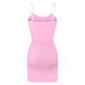 Retro Patch Adjustable Striped Bodycon Mini Dress Pink