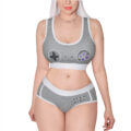 Let&apos;s Play GamerGirl Cosplay Bralette 2 Piece Sportsbra Boyshort Loungewear Set Grey