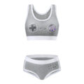 Let&apos;s Play GamerGirl Cosplay Bralette 2 Piece Sportsbra Boyshort Loungewear Set Grey