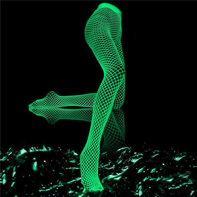 High Waist Night-Glow Fishnet Mesh Tights 2 Pairs Stockings – Small Grid Patterns