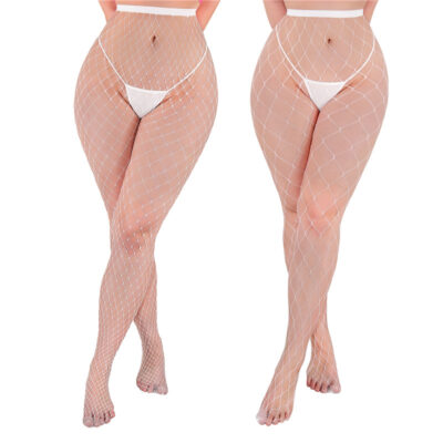 High Waist Night-Glow Fishnet Mesh Tights 2 Pairs Stockings - Large Grid Patterns