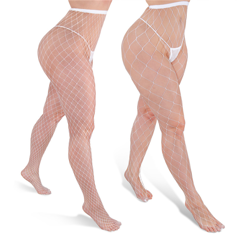 High Waist Night-Glow Fishnet Mesh Tights 2 Pairs Stockings – Large Grid Patterns