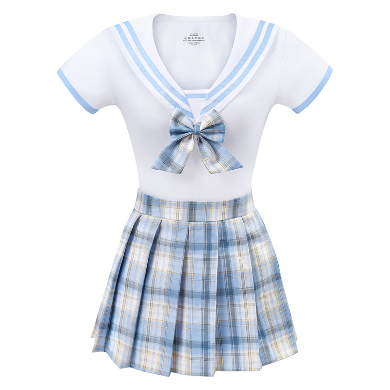 Magical Girl Pastel Plaid Onesie Skirt Set Blue