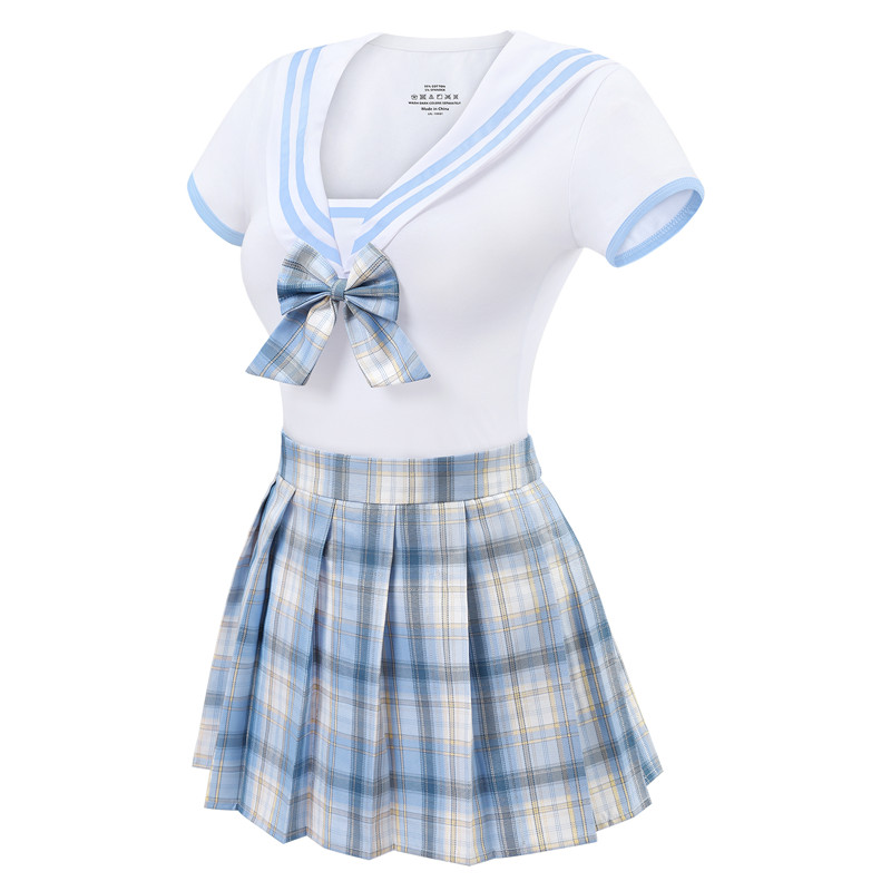 Magical Girl Pastel Plaid Onesie Skirt Set Blue
