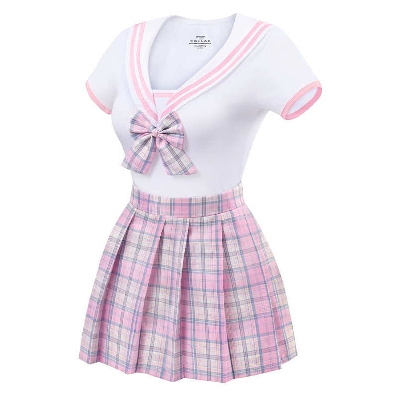 Magical Girl Pastel Plaid Onesie Skirt Set Pink