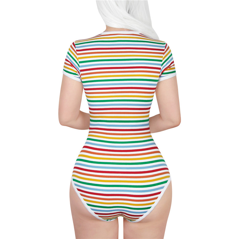 Essential Striped Adult Onesie Rainbow