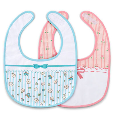 Pink and Blue Floral Babydoll Bib Set