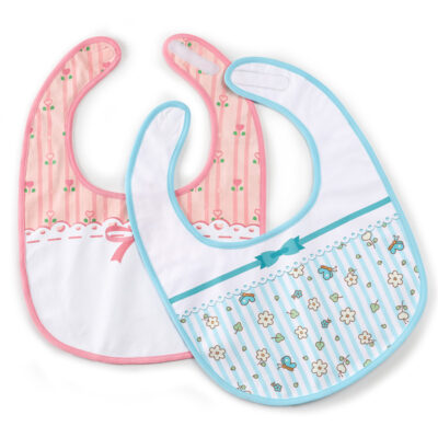 Pink and Blue Floral Babydoll Bib Set