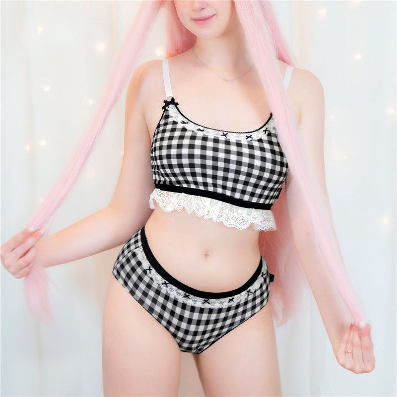 Gingham Lolita Bralette Set Black