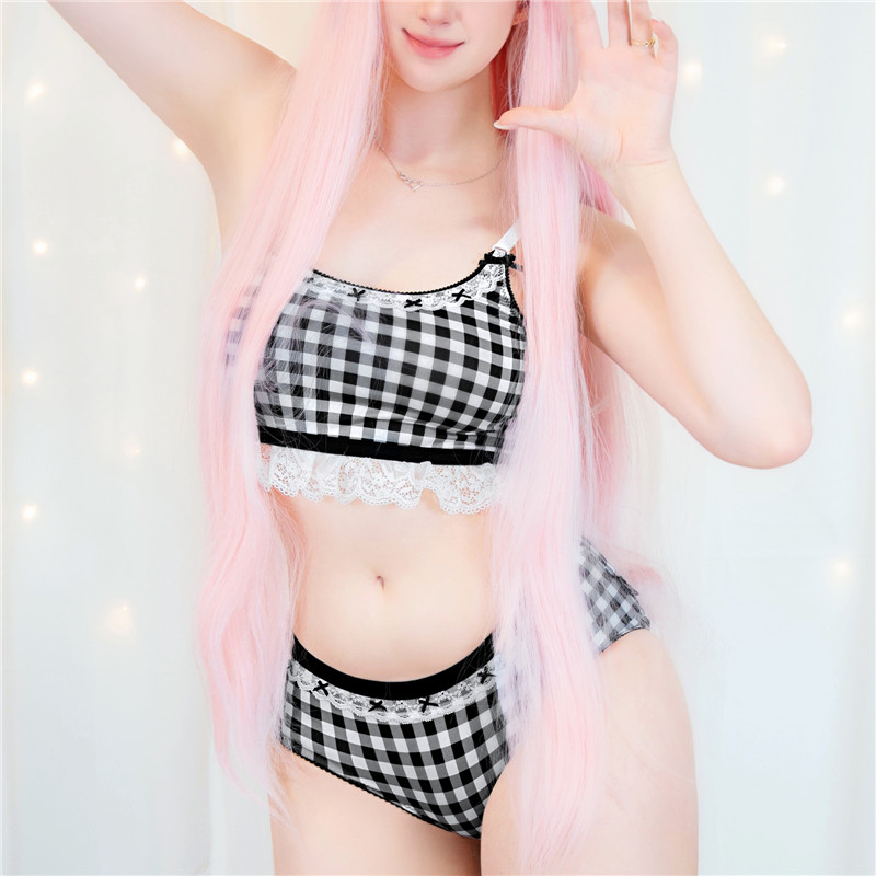 Gingham Lolita Bralette Set Black