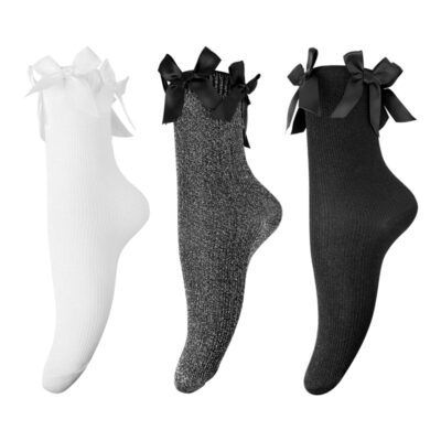 Satin Bows Shiny Sparkly Glitter Socks 3 Pairs