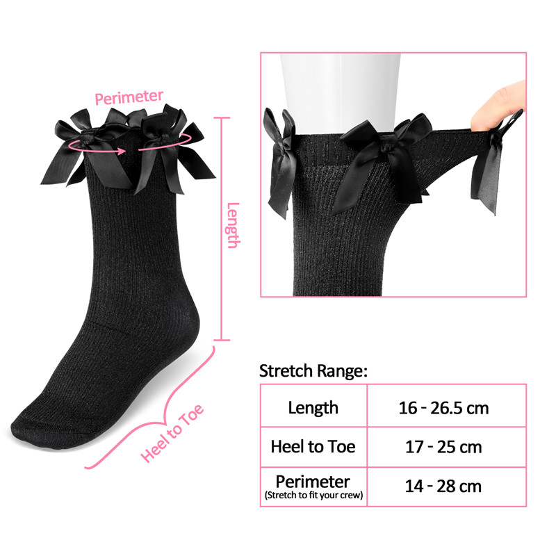 Satin Bows Shiny Sparkly Glitter Socks 3 Pairs