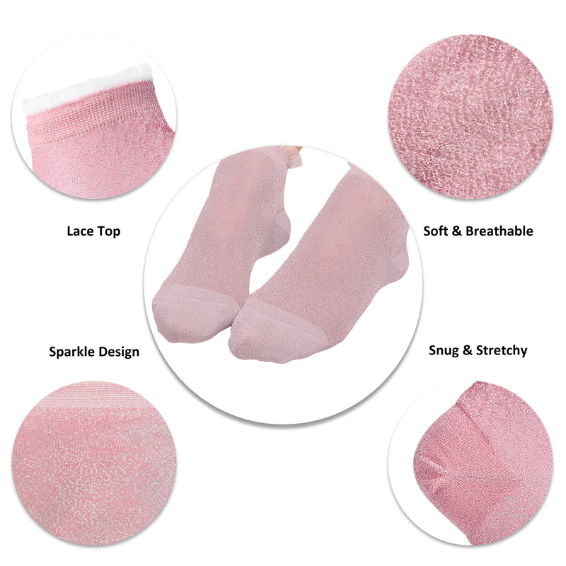 Ruffle Cuff Lacy Anklet Shiny Sparkly Glitter Socks 3 Pairs Blue & Pink & Green