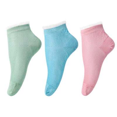 Ruffle Cuff Lacy Anklet Shiny Sparkly Glitter Socks 3 Pairs Blue & Pink & Green