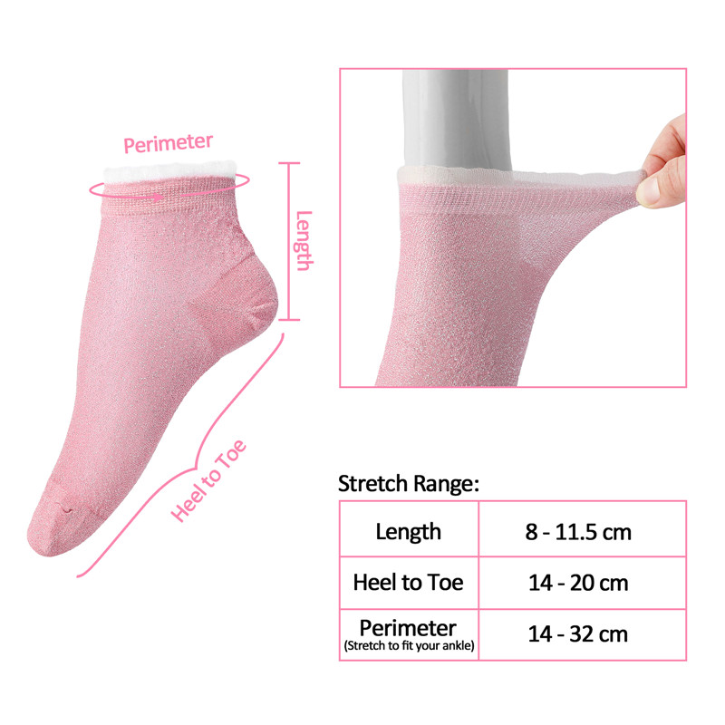 Ruffle Cuff Lacy Anklet Shiny Sparkly Glitter Socks 3 Pairs Blue & Pink & Green