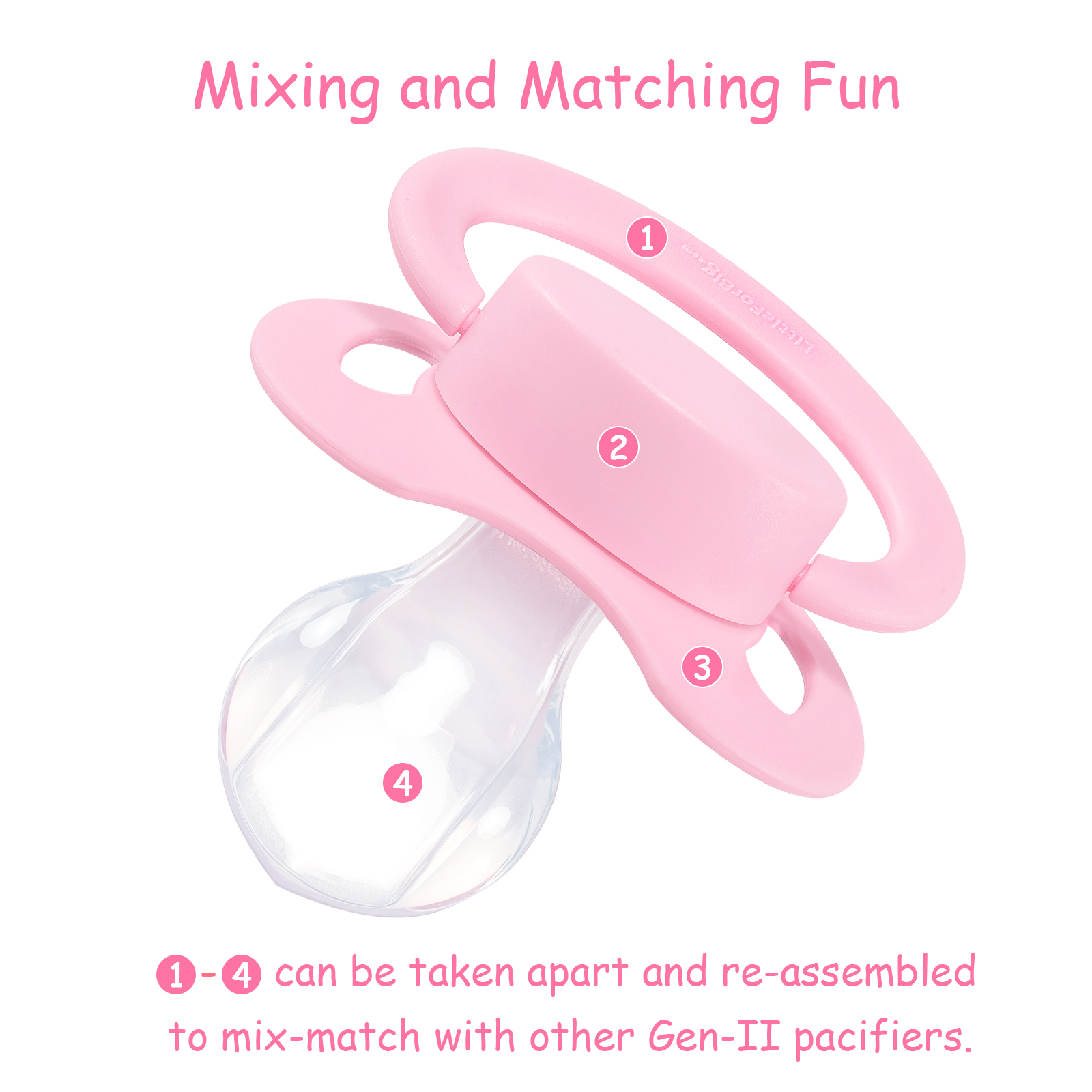 GEN-II Adult Sized Pacifier 3 Pack – Dark-Pink Medium-Pink Light-Pink