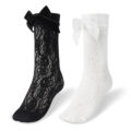 Lace Flowers Velour Bow Frilly Ankle Socks 2 Pairs Set