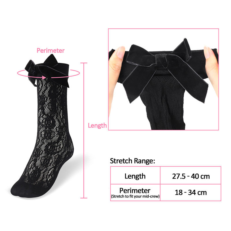 Lace Flowers Velour Bow Frilly Ankle Socks 2 Pairs Set