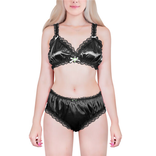 Sissy Lacy Frill Bralette Set Black