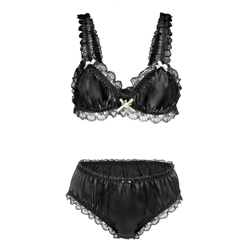 SissyUniversity Lacy Frill Bralette Set Black