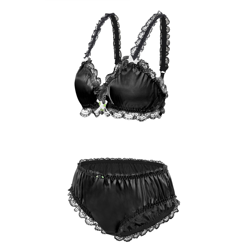 SissyUniversity Lacy Frill Bralette Set Black