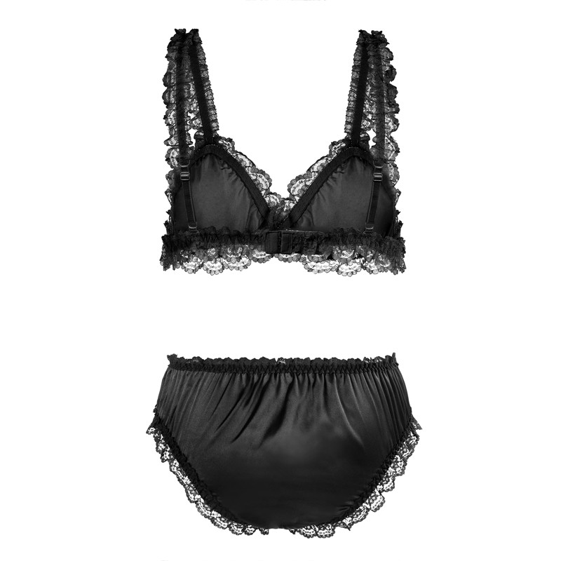 SissyUniversity Lacy Frill Bralette Set Black