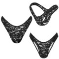 Mesh Flower Thong Tucking Gaff Panties Black