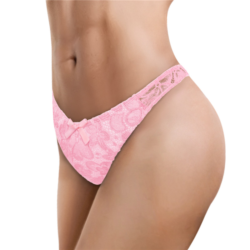 Mesh Flower Thong Tucking Gaff Panties Pink