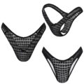 Mesh Houndstooth Thong Tucking Gaff Panties Black