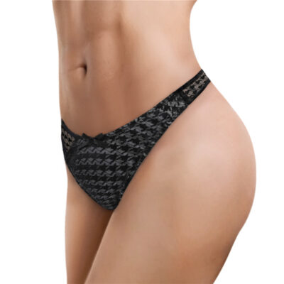 Mesh Houndstooth Thong Tucking Gaff Panties Black