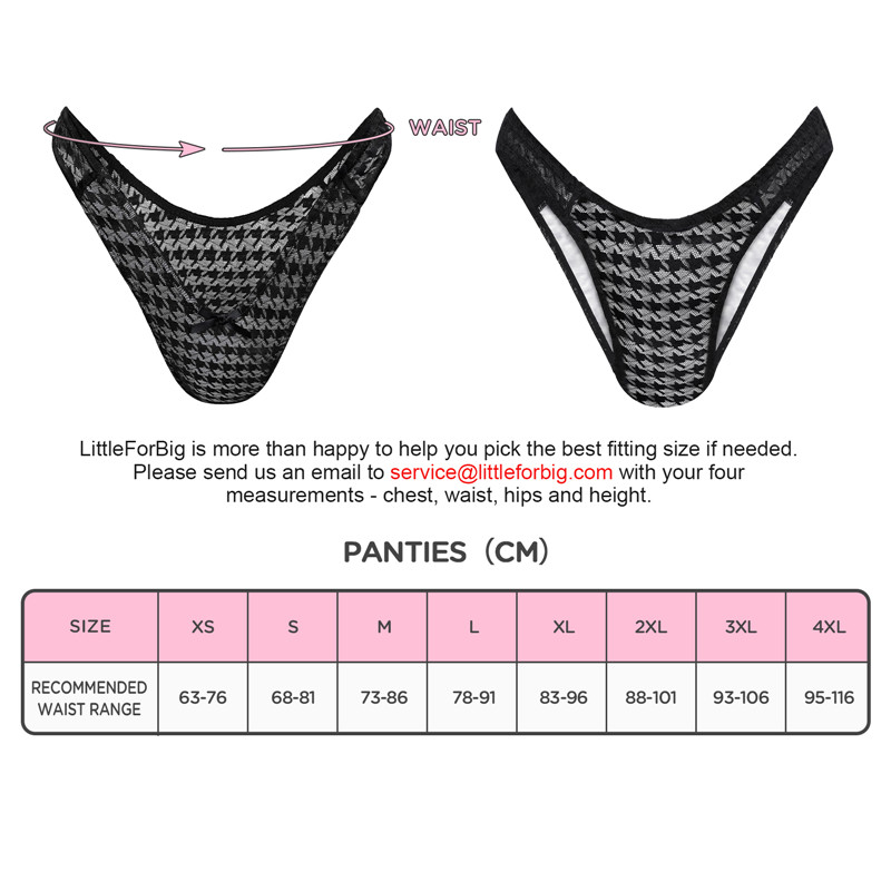 Mesh Houndstooth Thong Tucking Gaff Panties Black