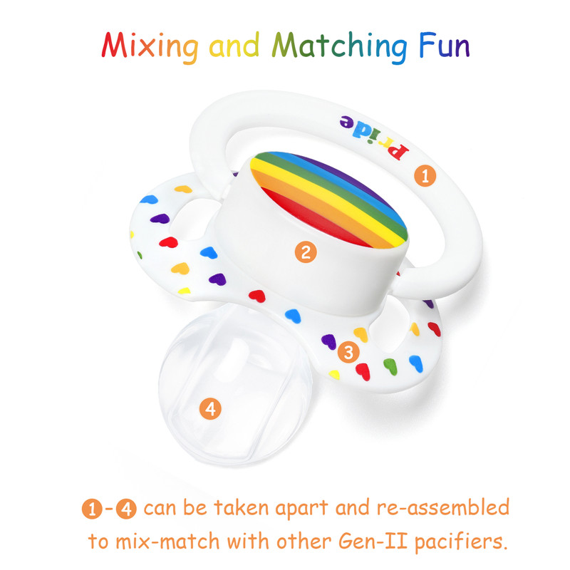 Gen2 BigShield Pacifier Rainbow Pride Pattern White