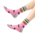 Rainbow Cuff Kitten Paw Cotton Mid Crew Socks 2 Pairs Set