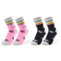 Rainbow Cuff Kitten Paw Cotton Mid Crew Socks 2 Pairs Set