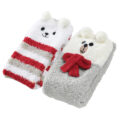 Cute Coral Fleece Thigh High Socks 2 Pairs Set – Scarf Bear & Red Stripe Bear
