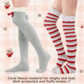 Cute Coral Fleece Thigh High Socks 2 Pairs Set – Scarf Bear & Red Stripe Bear