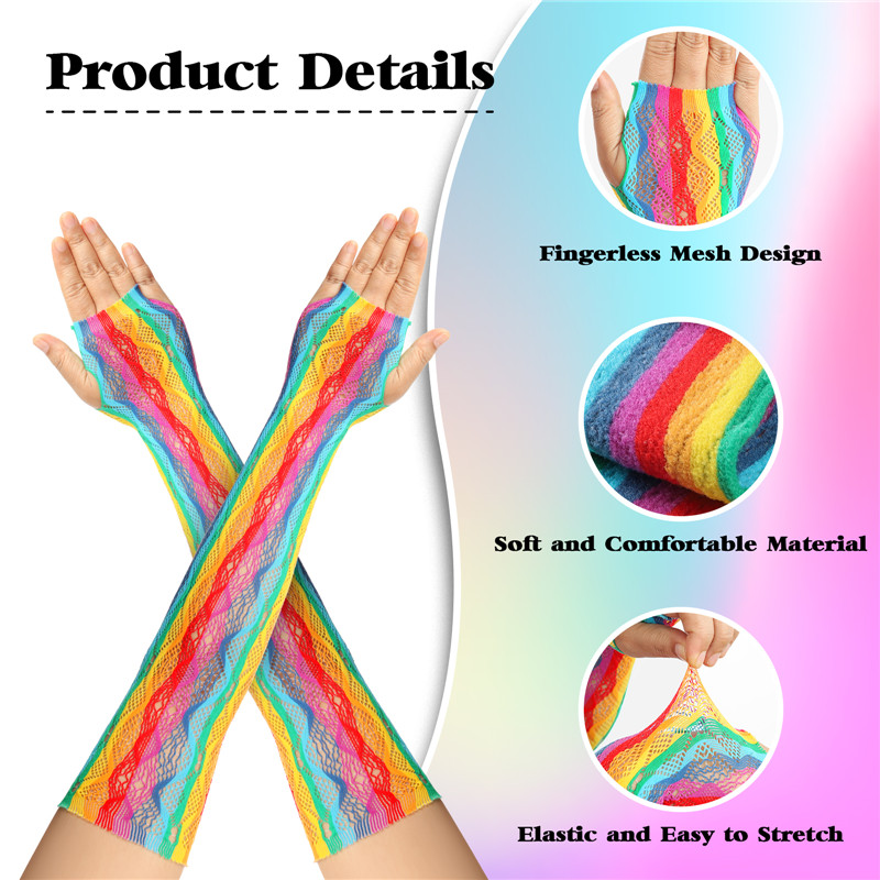 Rainbow Fishnet Long Gloves 3 Pairs Set