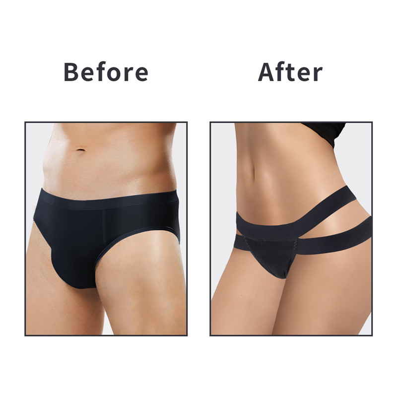 Double Band Thong Tucking Gaff Panties Black