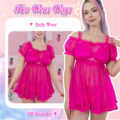 Unisex Mesh Seethrough Babydoll Dress Hot Pink