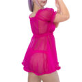 Unisex Mesh Seethrough Babydoll Dress Hot Pink