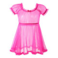 Unisex Mesh Seethrough Babydoll Dress Hot Pink