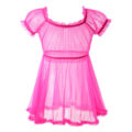 Unisex Mesh Seethrough Babydoll Dress Hot Pink