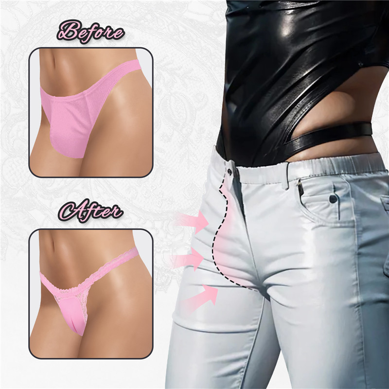 Camel Toe Hiding Tucking Gaff Thong Panties Pink