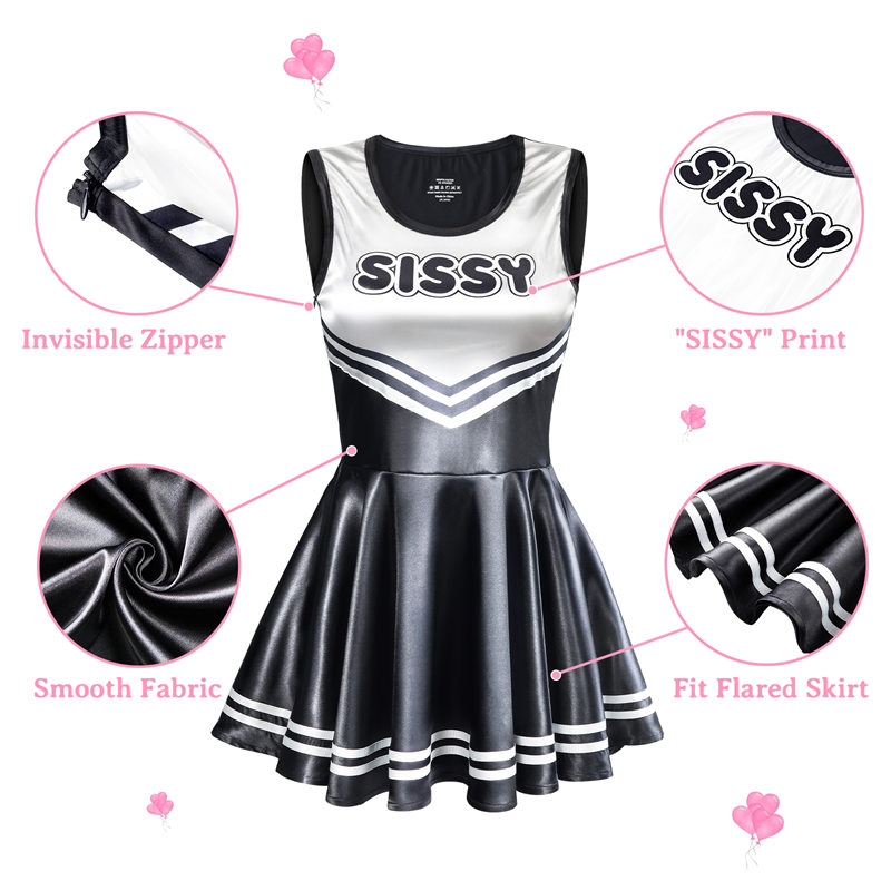 Shiny Satin Cheer SissyUniversity Mini Dress Black
