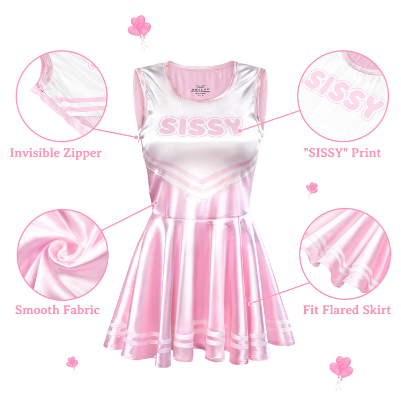Shiny Satin Cheer SissyUniversity Mini Dress Pink