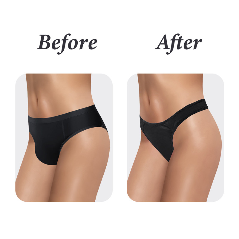 Thick Band Tucking Gaff Thong Panties Black