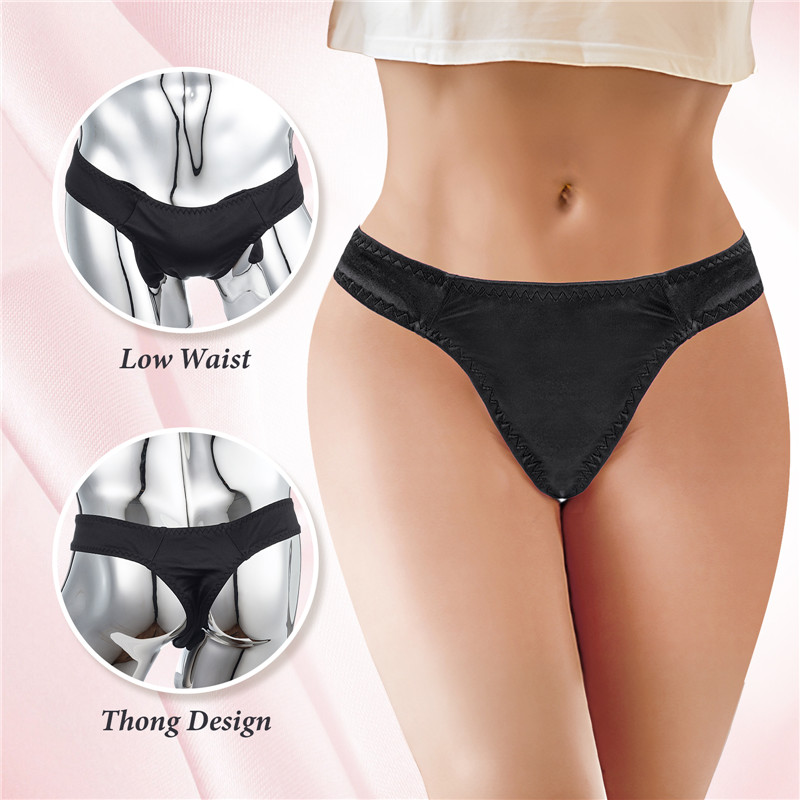 Thick Band Tucking Gaff Thong Panties Black